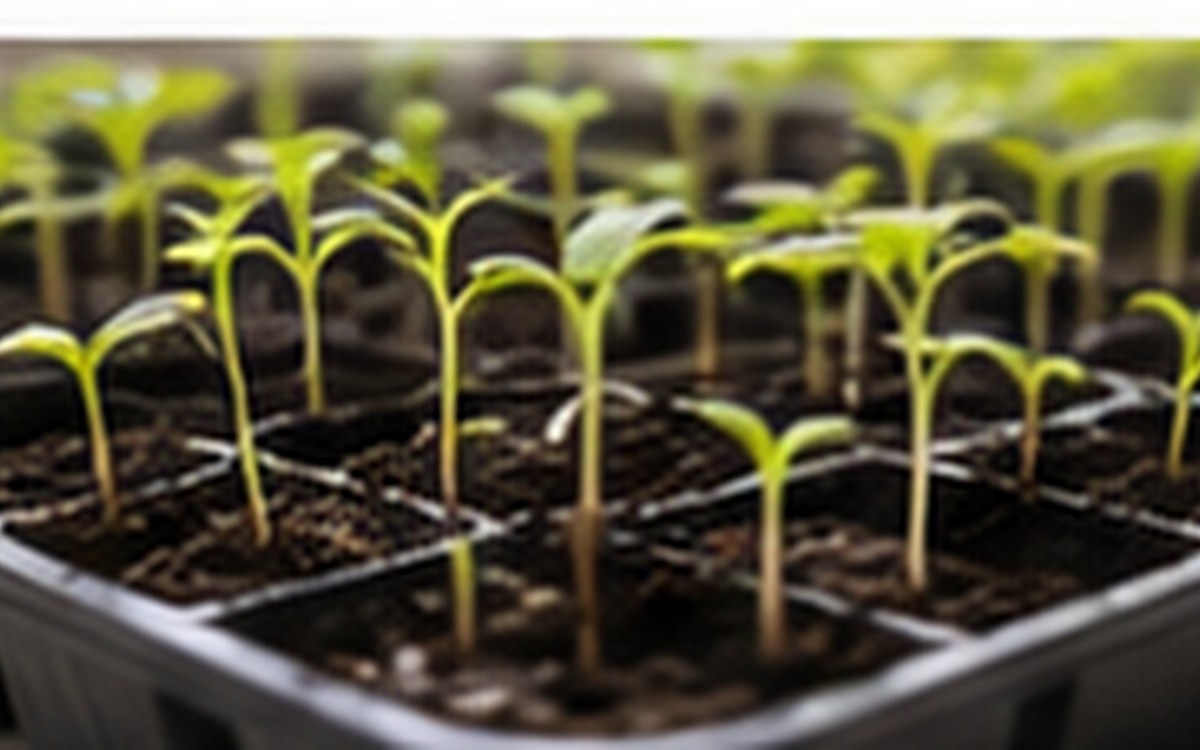 Nursery seed packets and young plants on a clean potting bench