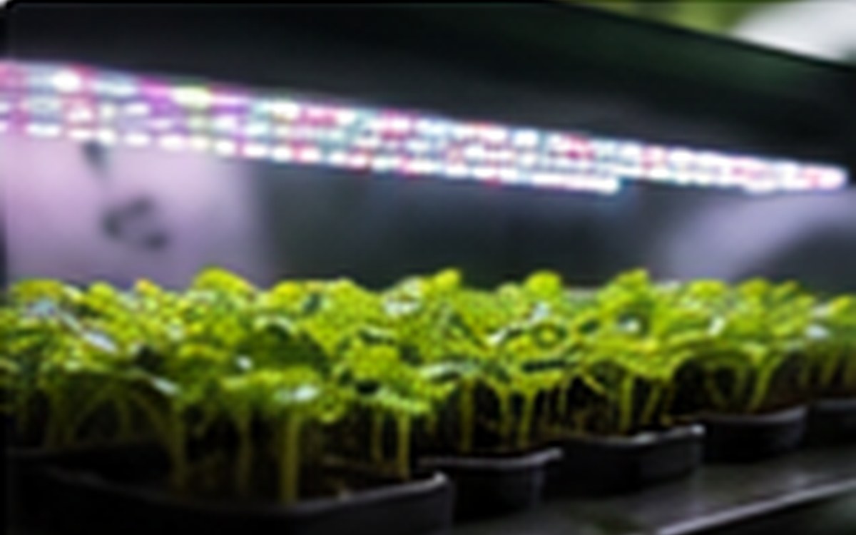 Healthy seedlings reaching toward soft indoor grow light